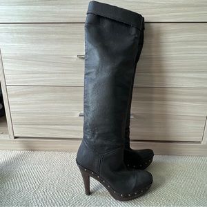 Stella McCartney grey stacked knee high studded boots